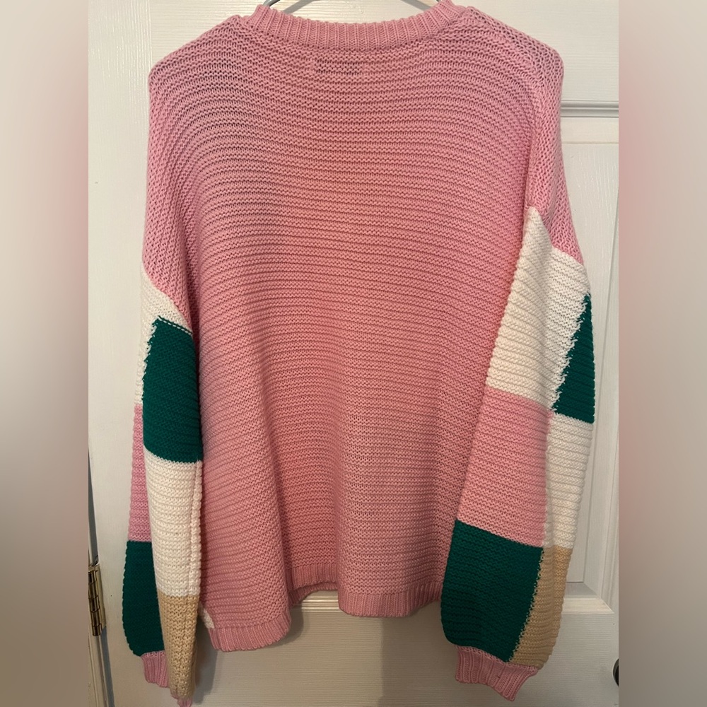 Francesca's Patchwork Medium Knit Sweater - Pink,… - image 3